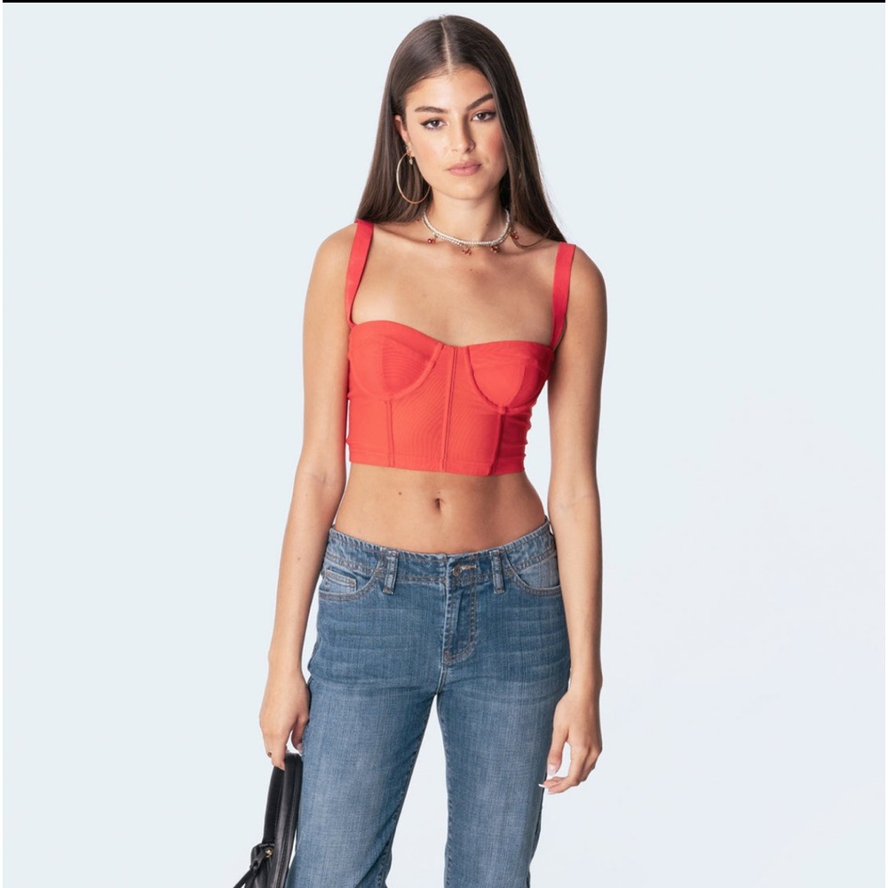 Edikted Teagen Mesh Corset Top red XS - Picture 2 of 7